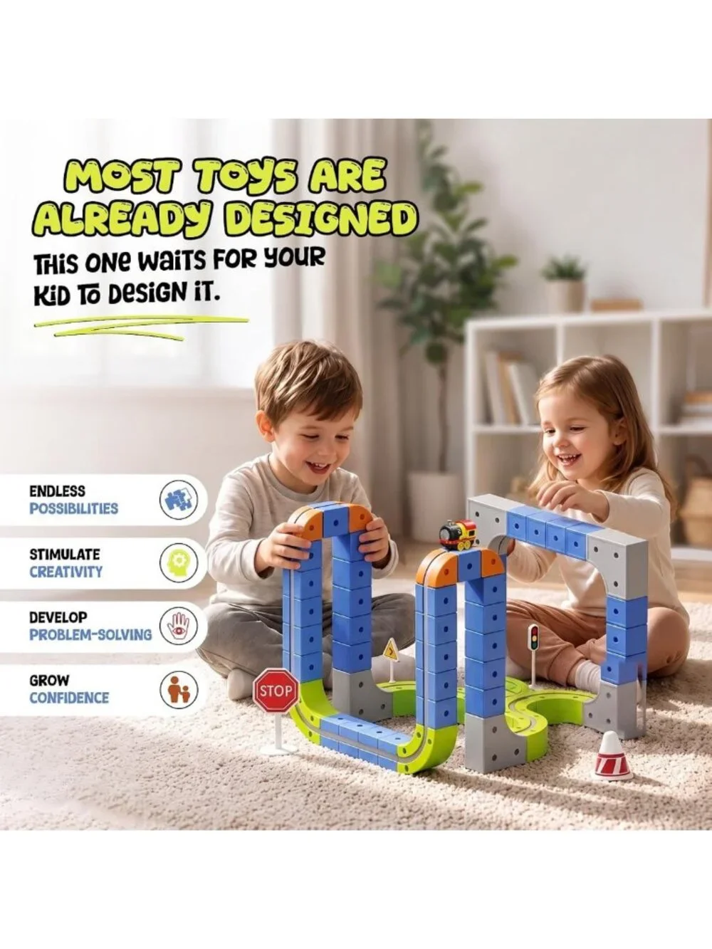 126 PCS Magnetic Train Set - 3D DIY Building Toy, USB Rechargeable Electric